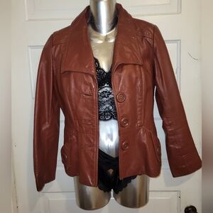 Vintage Genuine Leather 3 Button Jacket Attached Belt Ties In Back Fitted